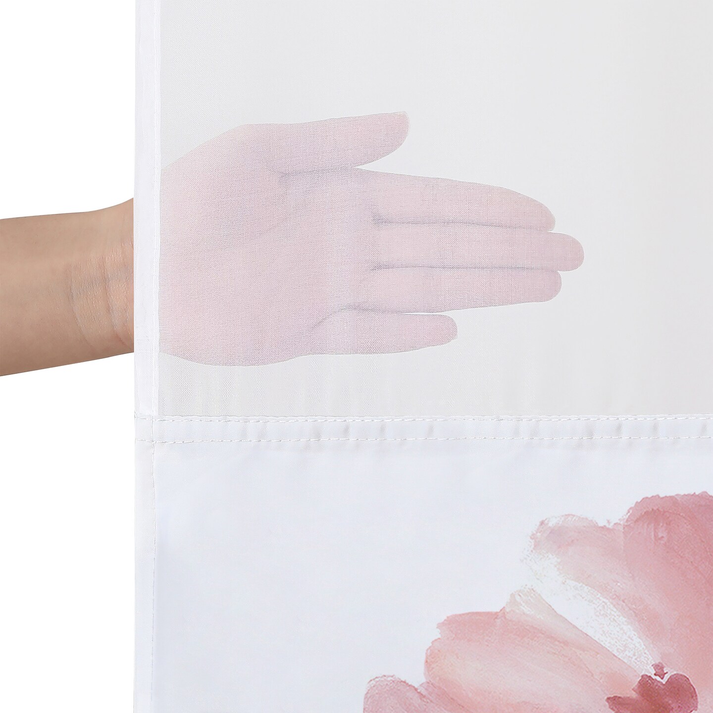 Americanflat 72x75 Hookless Shower Curtain - Floral Blue and Pink Shower Curtain with Sheer Panel, Snap-In Liner, and Grommets - 100% Polyester