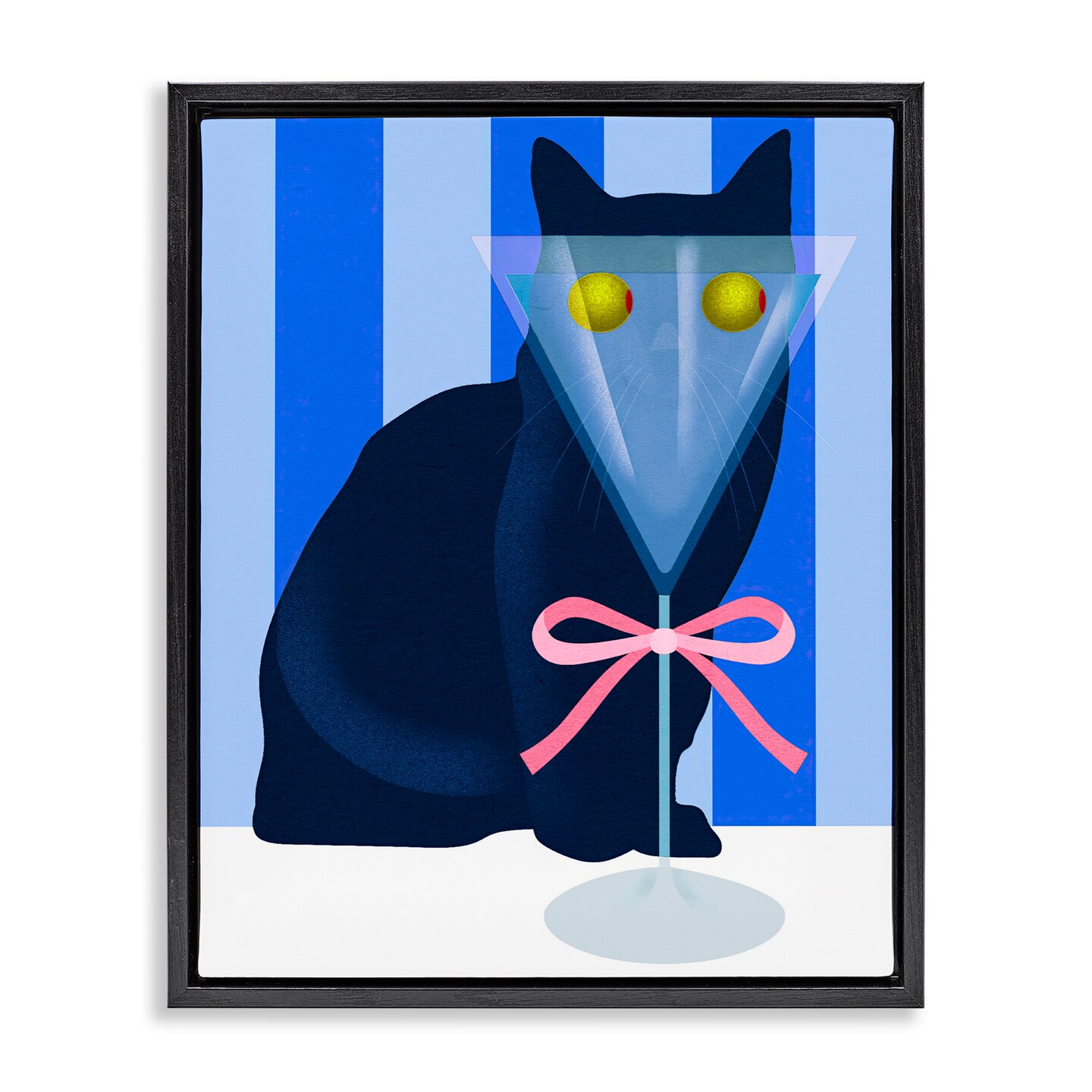 Stupell Industries Funny Cat Martini on Stripes Floating Frame, design by Lil' Rue