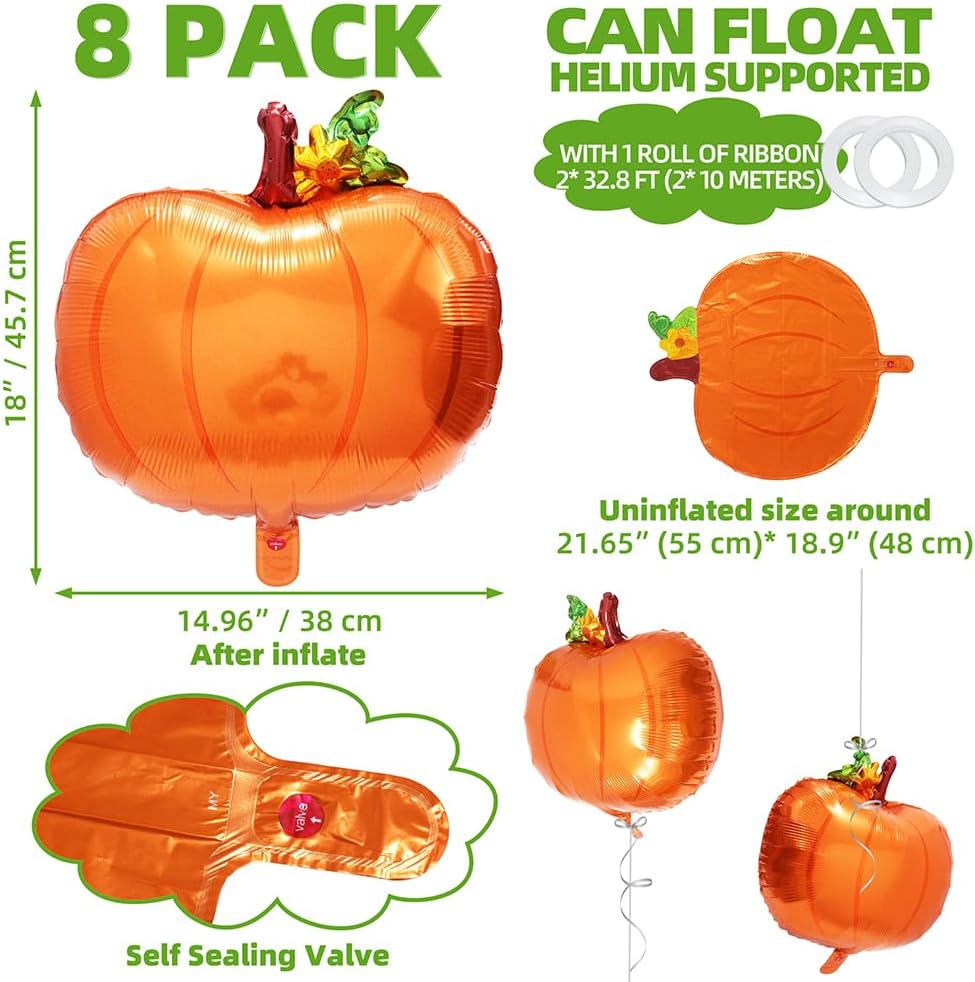 8 Pack Fall Cute Pumpkin Foil Balloons