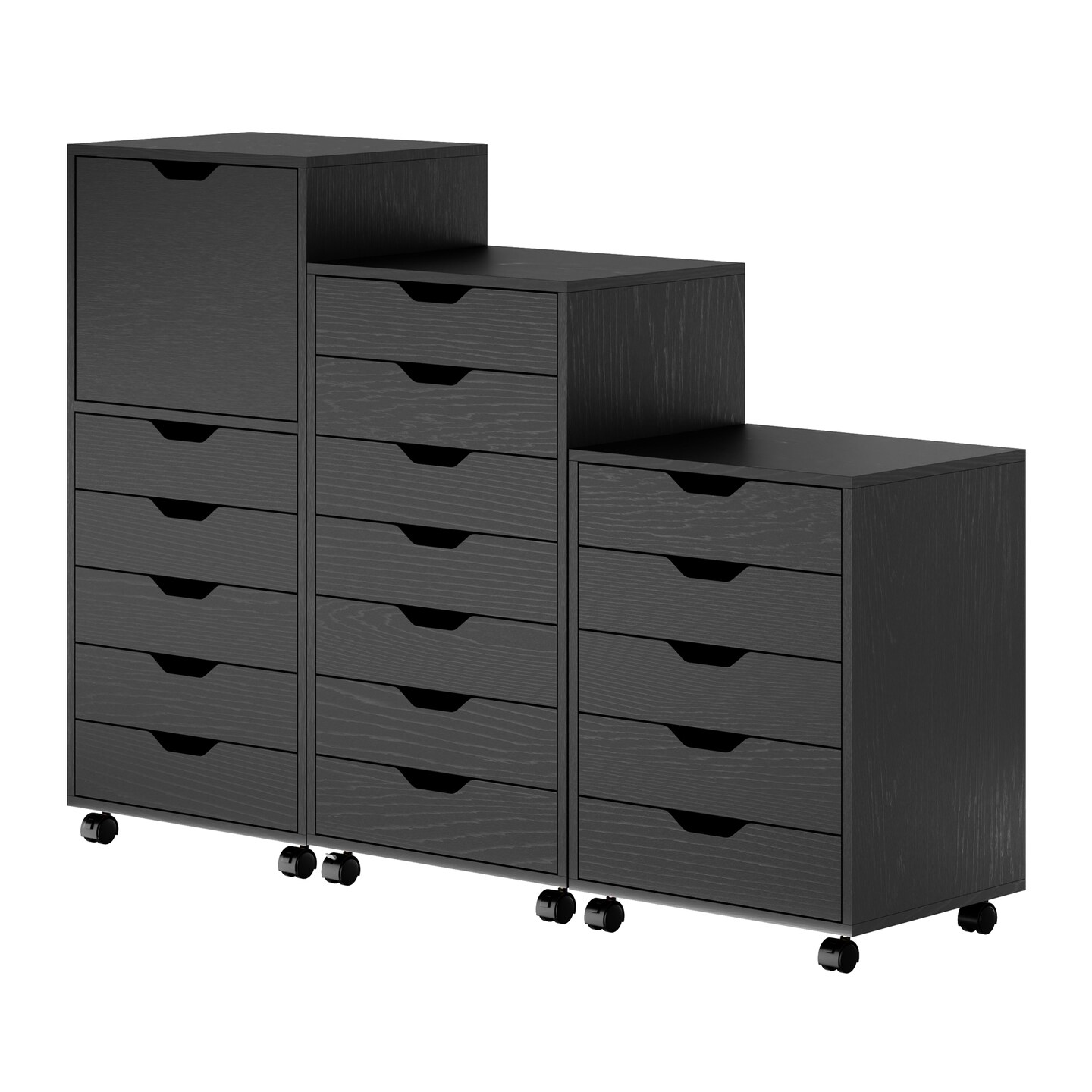 Contemporary Home Living 3-Piece Multi Drawer Storage Cabinet Set - 41.5&#x22; - Black