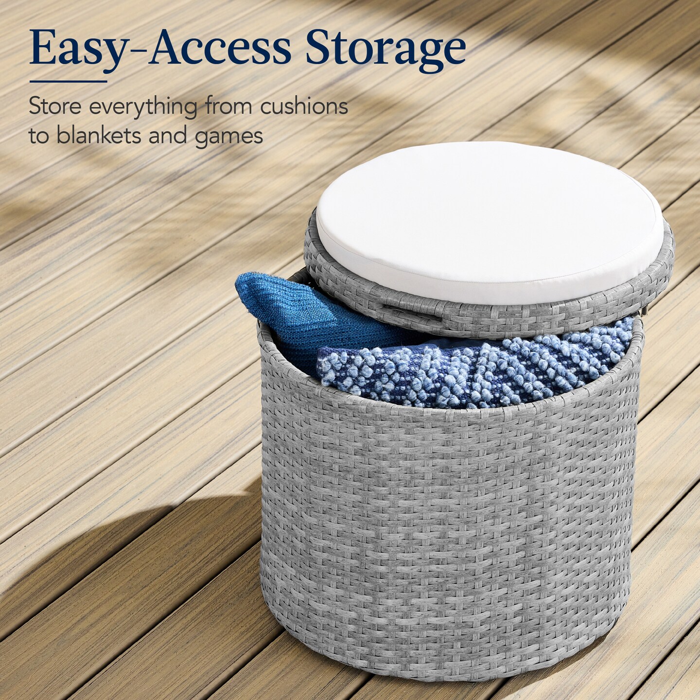 Best Choice Products Round Wicker Ottoman, Multipurpose Furniture w/ Removable Cushion, Steel Frame
