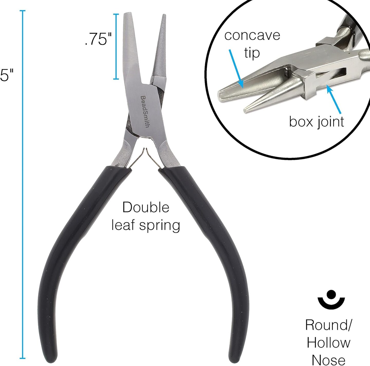 The Beadsmith Concave (Hollow)/Round Nose Piers – Wire Looping and Wire Bending Plier – 5 inches (127mm) - Tool for Jewelry Making