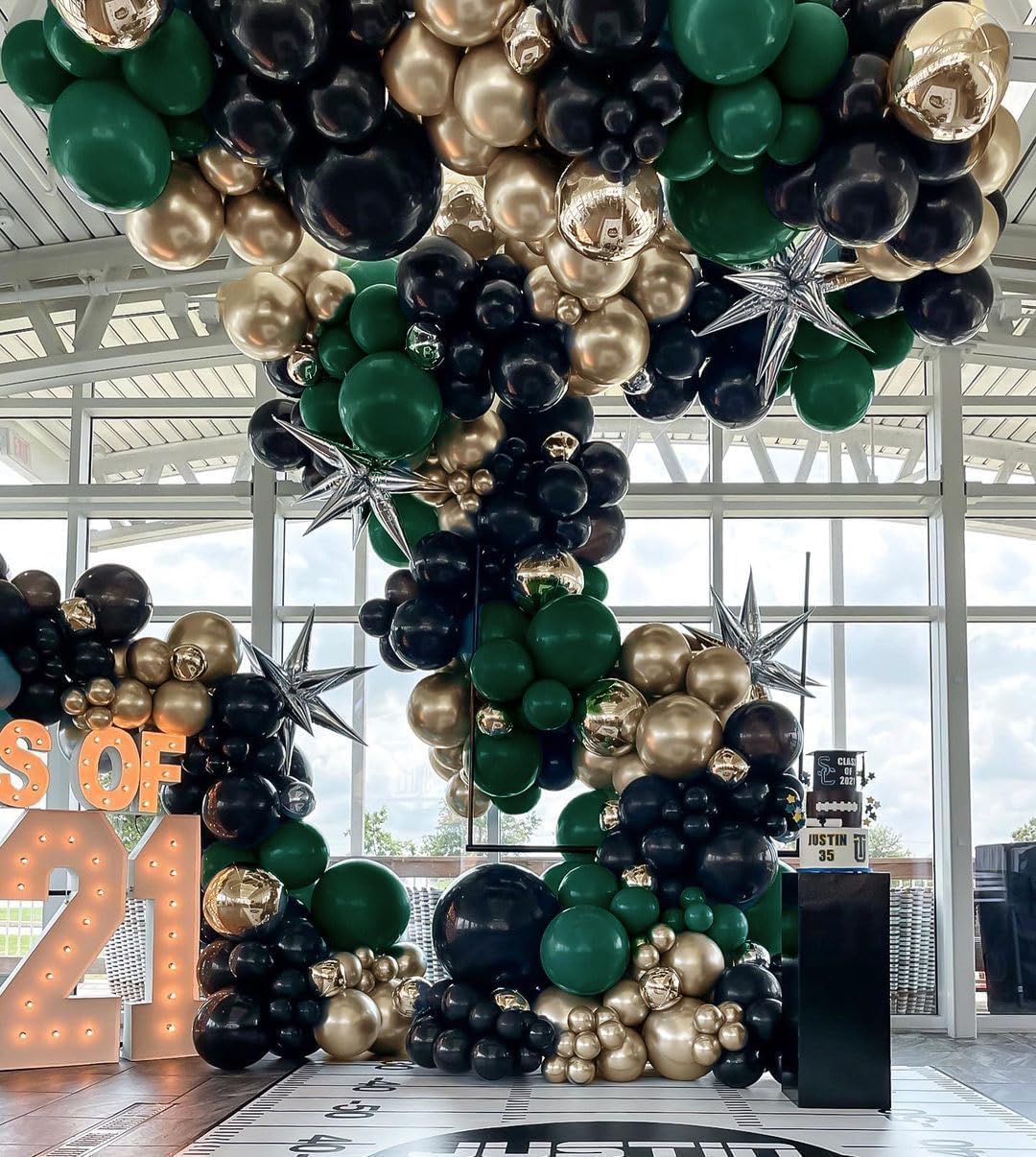 Black Green Gold Balloon Garland Double Stuffed Forest Dark Green Black Gold Balloon Arch Kit