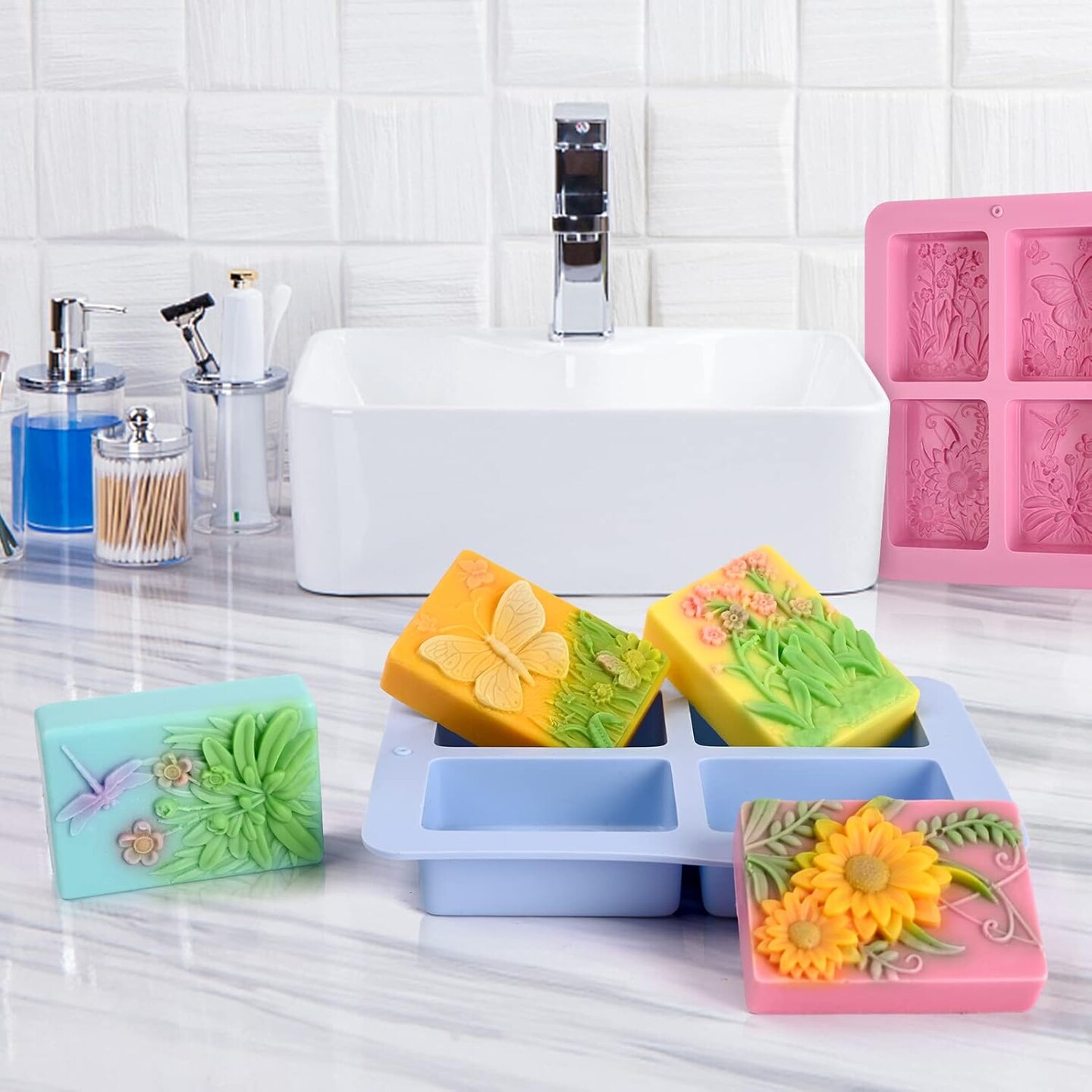 Soap Molds Silicone, 3D Rectangular Insect Flower Silicone Molds for Handmade Craft Soap