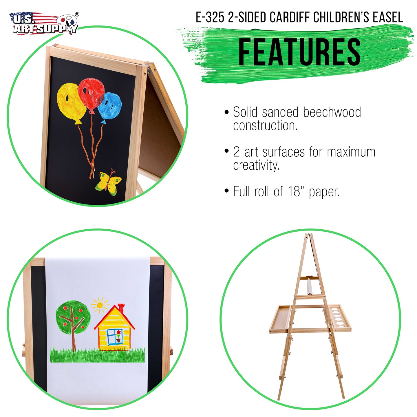Children&#x27;s Cardiff Double-Sided Art Activity Easel with Chalkboard, Dry Erase Board, Paper Roll, 6 No-Spill Cups, 2 Storage Bins, 2 Trays - Kids Paint