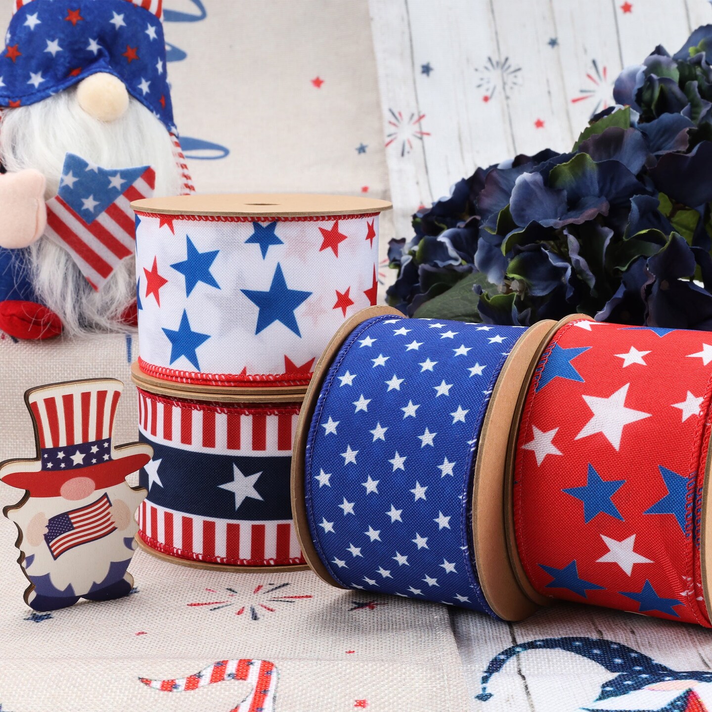 LaRibbons 2 1/2&#x22; Wired Ribbon | Red/White/Blue Stars and Stripes | 10 Yard Roll