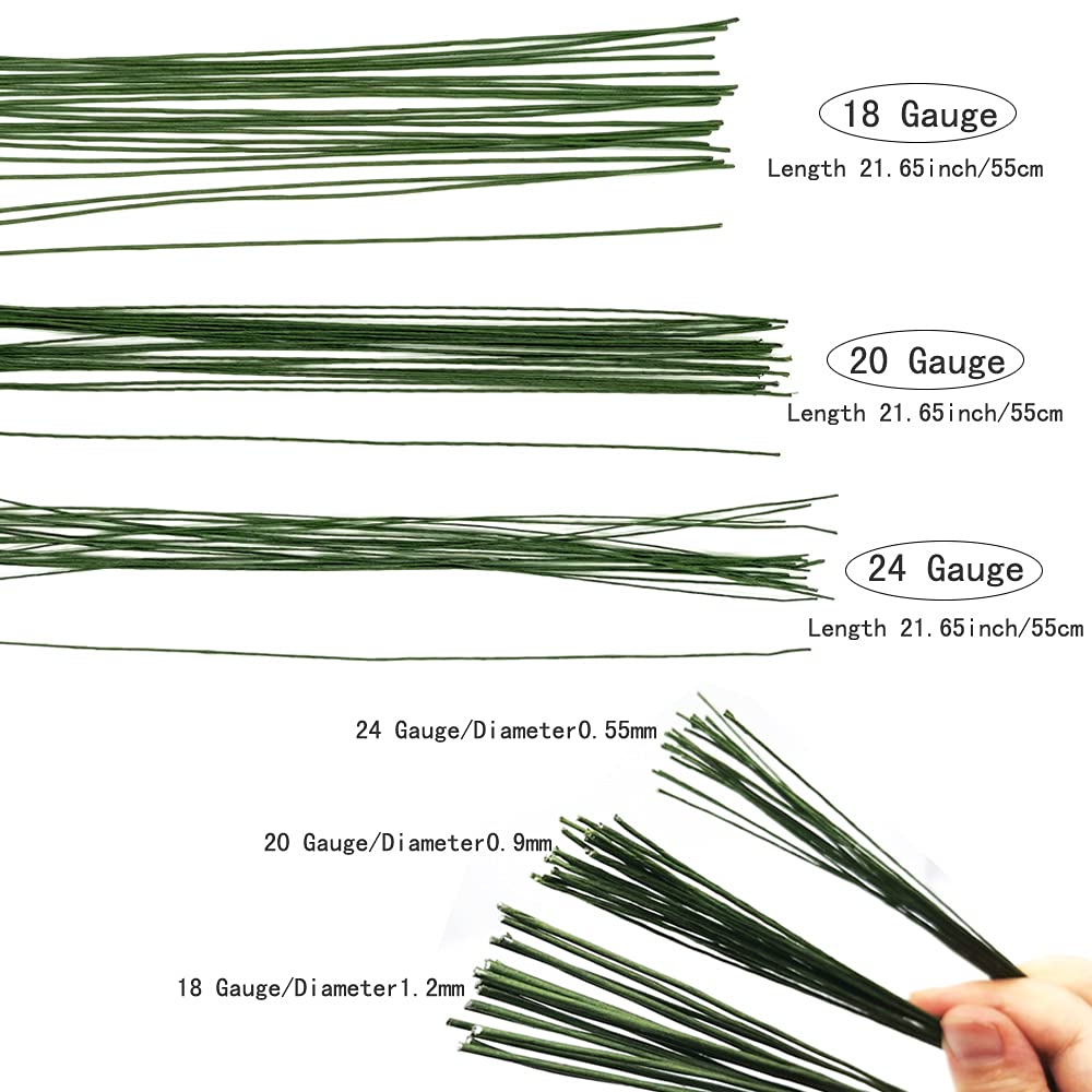 21.6 Inch Floral Stems Wire Green Paper Wrapped Wire 18 Gauge 20 Gauge 24 Gauge for Crafts Flower Arrangement