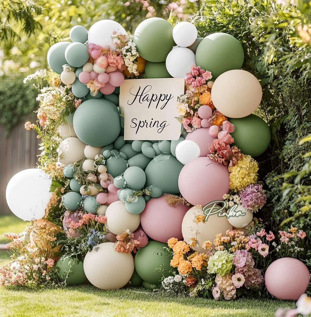 Dusty Pink Green Balloon Garland - Double Stuffed Sage Green Pink White Sand Balloon Garland Dusty Rose Cream Latex Arch Kit