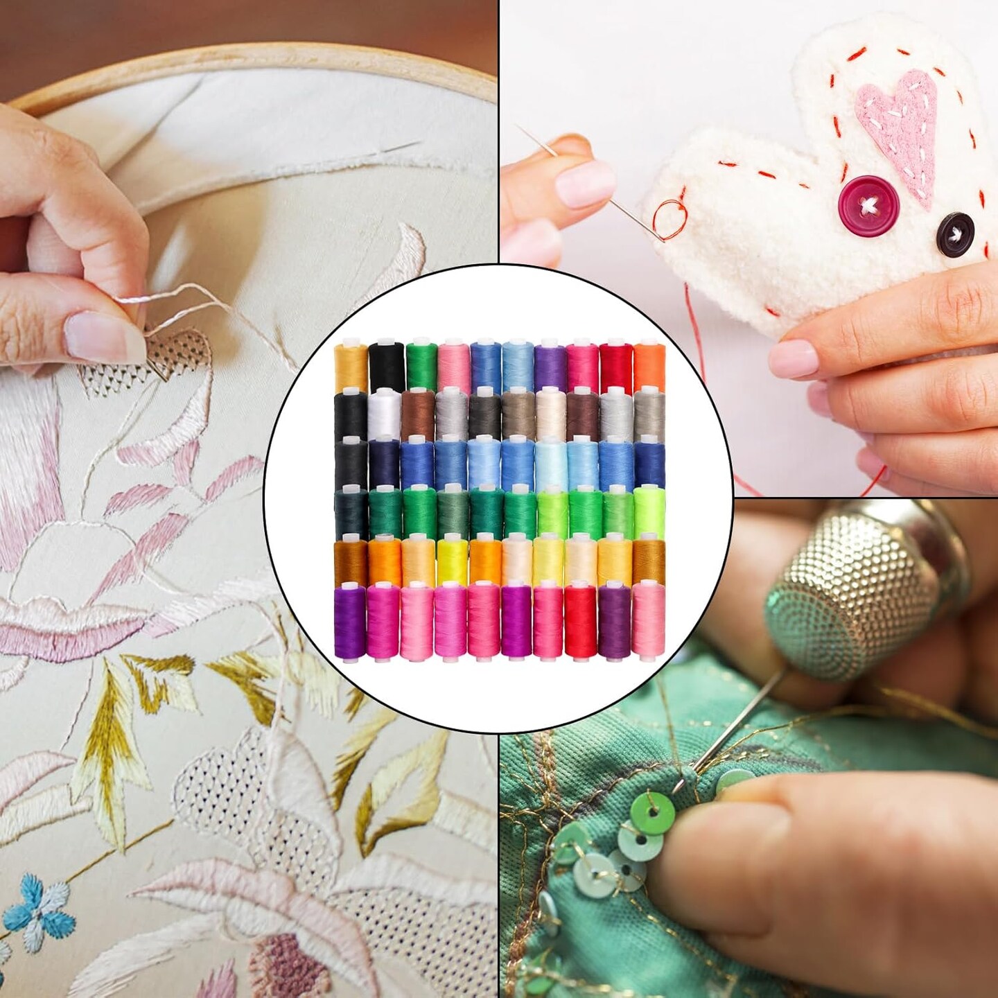 60 Rolls Sewing Threads Kit, 400 Yard per Polyester Thread Spools for Sewing Machine, All Purpose Thread String for Hand Sewing and Embroidery