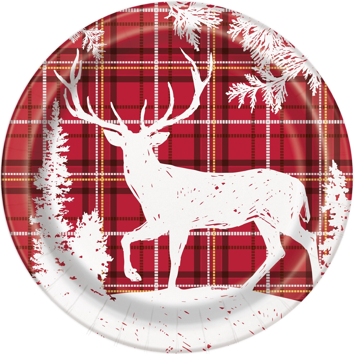 Plaid Deer Christmas Round 9&#x22; Dinner Plates - 8ct