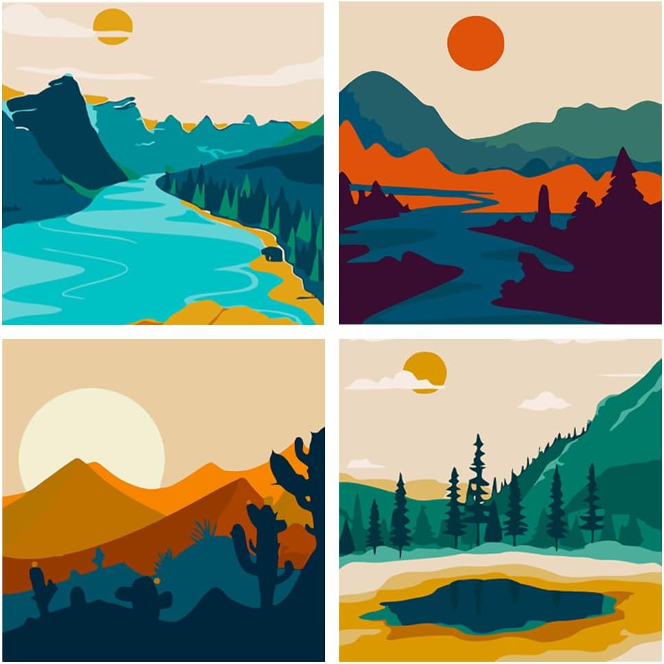 4 Pack Sunset Paint by Number