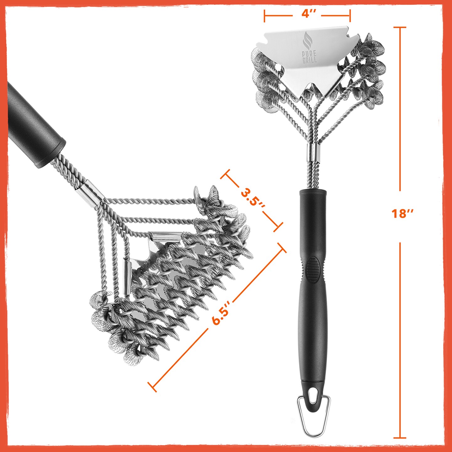 Pure Grill 3-in-1 Stainless Steel Bristle Free Mesh Wire Grill Brush and Scraper for Cleaning BBQ Grates