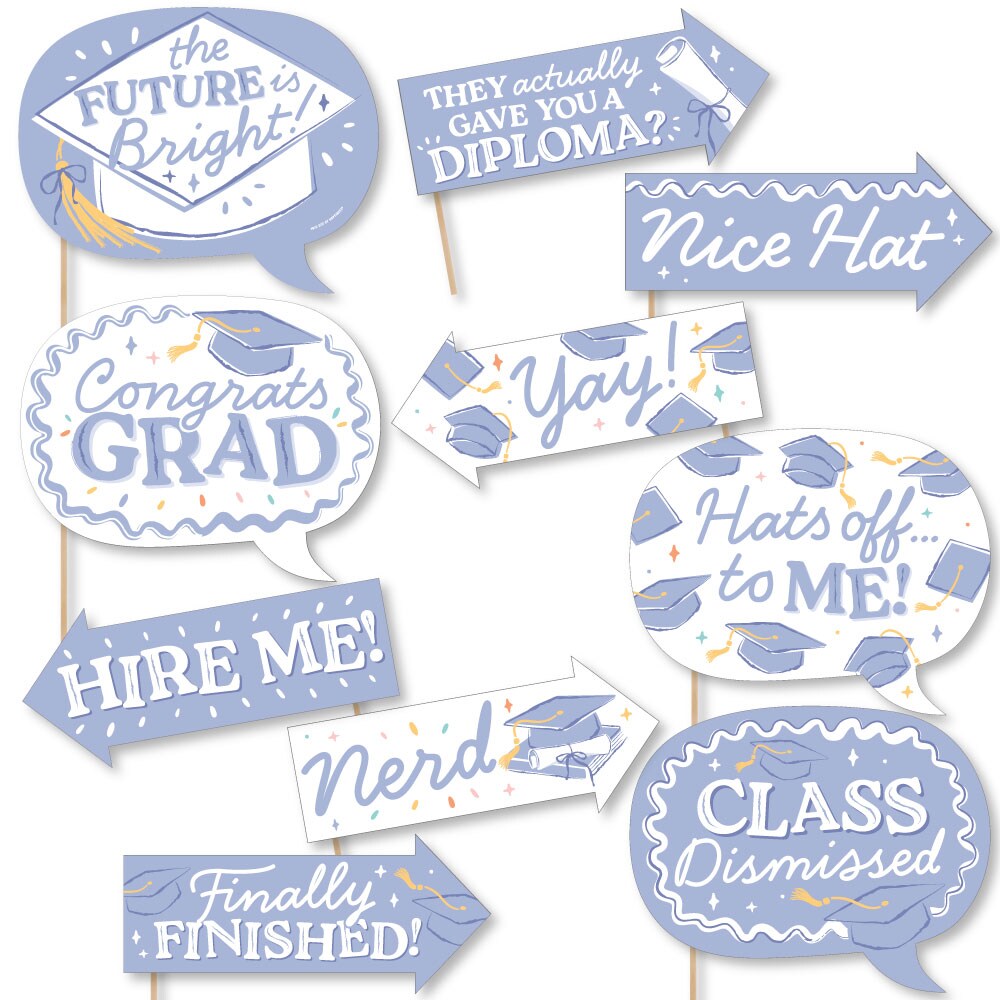 Big Dot of Happiness Funny Light Purple Graduation Photo Booth Props Kit, Lavender-Themed Decor for Grad Party Supplies - 10 Count Selfie Prop Sticks