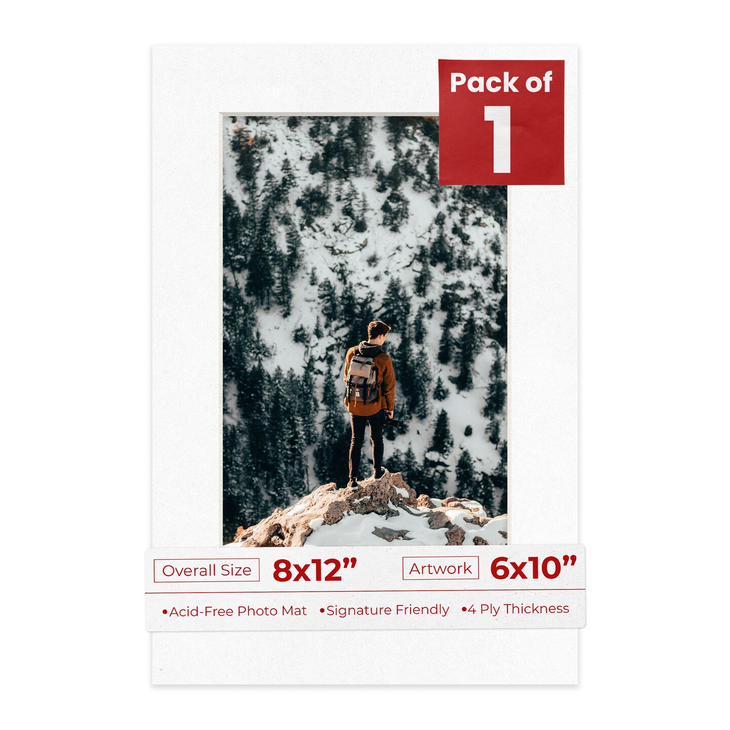 White with Black Core Mat Board for 8x12 Frames - Fits 6x10 Photos