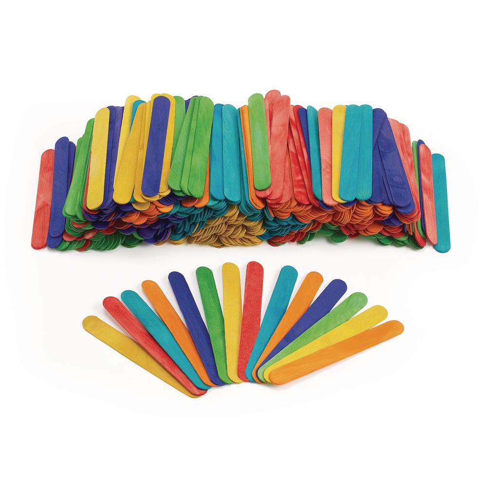 Colorations Large Colored Wood Craft Sticks Tongue Depressors, 500 Pieces, All Natural, High Quality, 6 inches x 1/2 inch