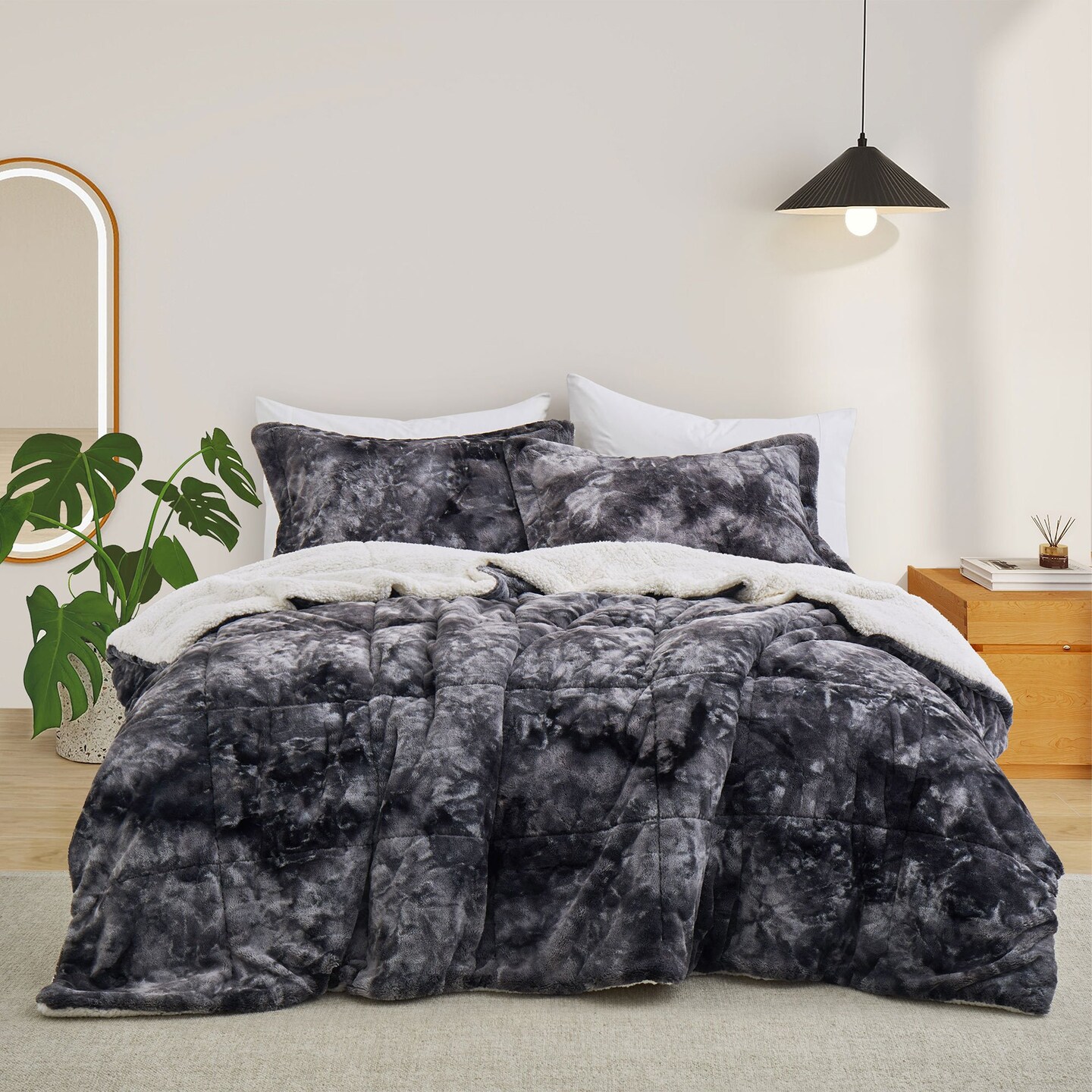 Peace Nest 3-Piece Sherpa Reversible Winter Comforter Set Queen King Size Soft