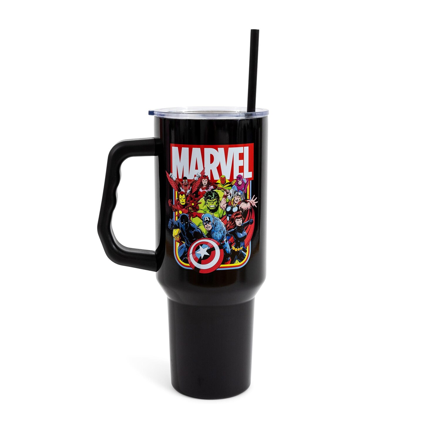 Marvel Comics The Avengers 40-Ounce Black Stainless Steel Tumbler With Handle