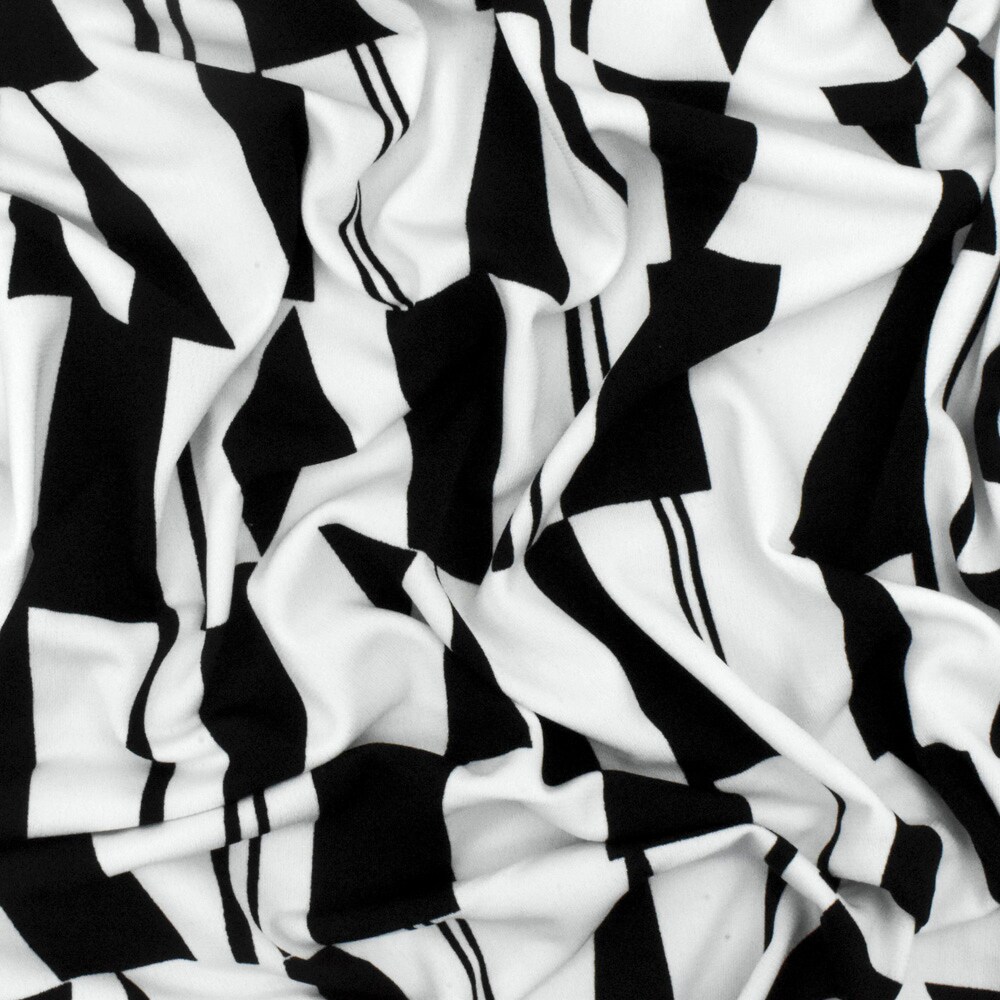 Classic Black-White Geometry Printed Stretch Polyester ITY Knit Fabric By the Yard