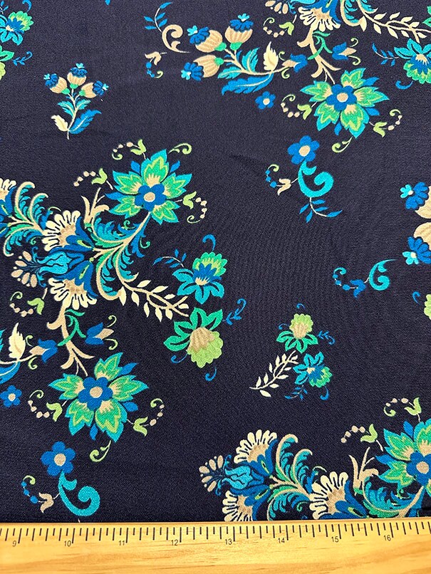 Dark Turquoise Multi Floral Print Dress Crepe Fabric By the Yard