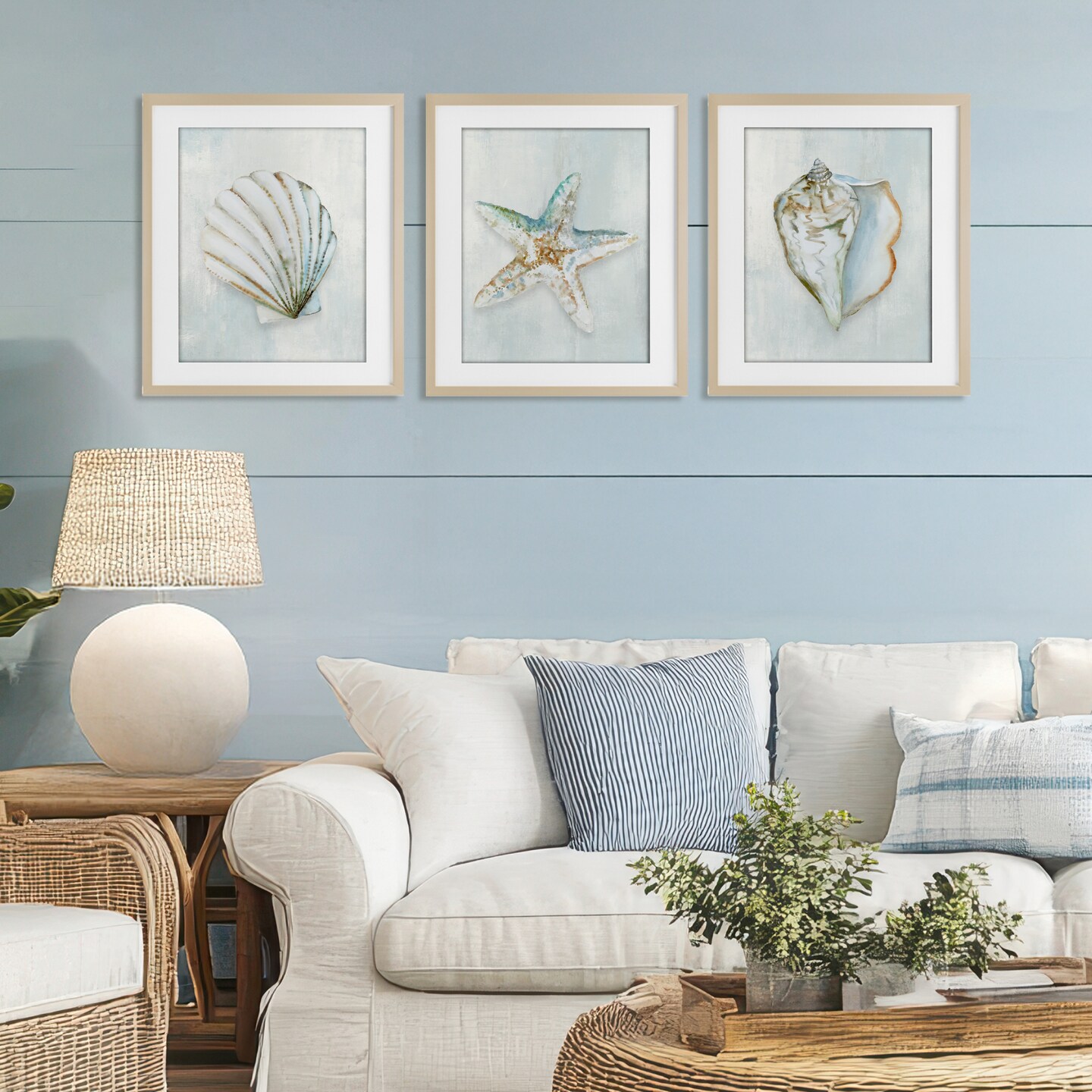 Stupell Industries Muted Sea Life Serenity 3pc Framed Print Under Glass Set, design by Hannah Dawson