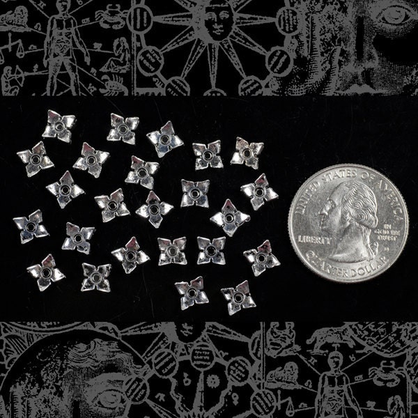 Tiny Floral Silver Bead Caps 6mm - Set of Twenty-Four - ZS-BC02