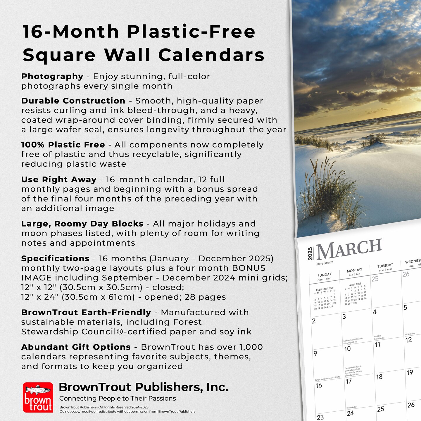 Poland | 2025 12 x 24 Inch Monthly Square Wall Calendar | Plastic-Free | BrownTrout | Travel Europe Warsaw
