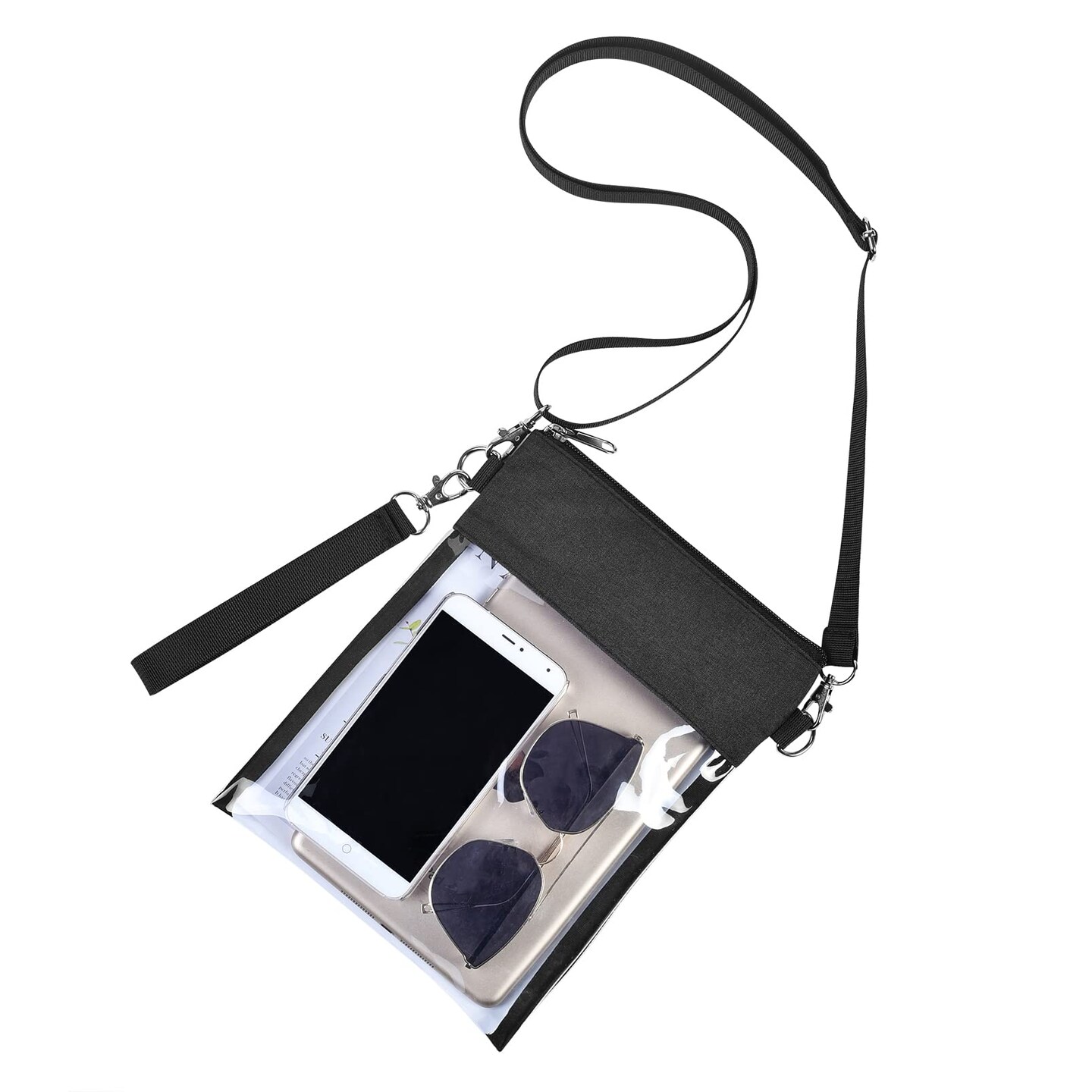 Clear Crossbody Purse Bag Stadium Approved Clear Tote Bag for Work Concert Sports(Clear Black)