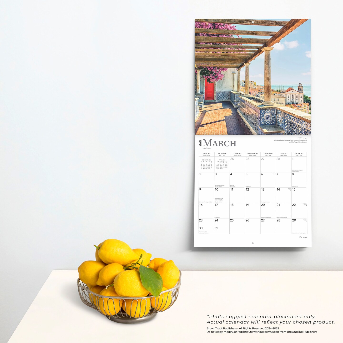 Portugal | 2025 12 x 24 Inch Monthly Square Wall Calendar | Plastic-Free | BrownTrout | Travel Europe Lisbon Atlantic