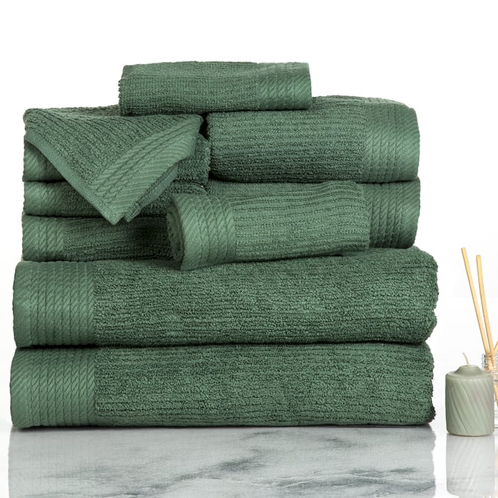 Lavish Home 10 Piece Ribbed Cotton Towel Set Green Bath Hand Washcloth Fingertip