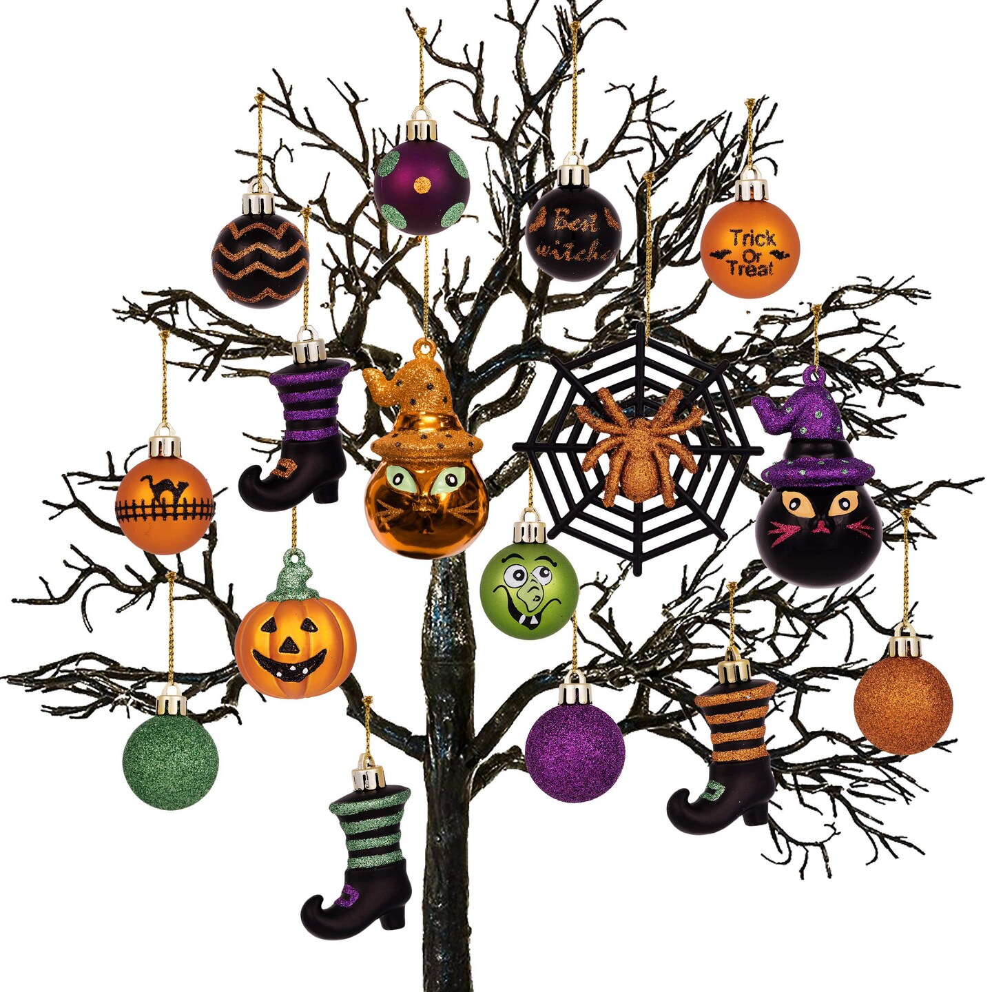 24 Pieces  Halloween Ornaments Tree Decorations, Shatterproof Cats Jack-o&#x27;-Lantern Pumpkin Vintage Decorative Hanging Ball Ornaments Set for Small Tree, Cute Holiday Party Indoor Home Decor