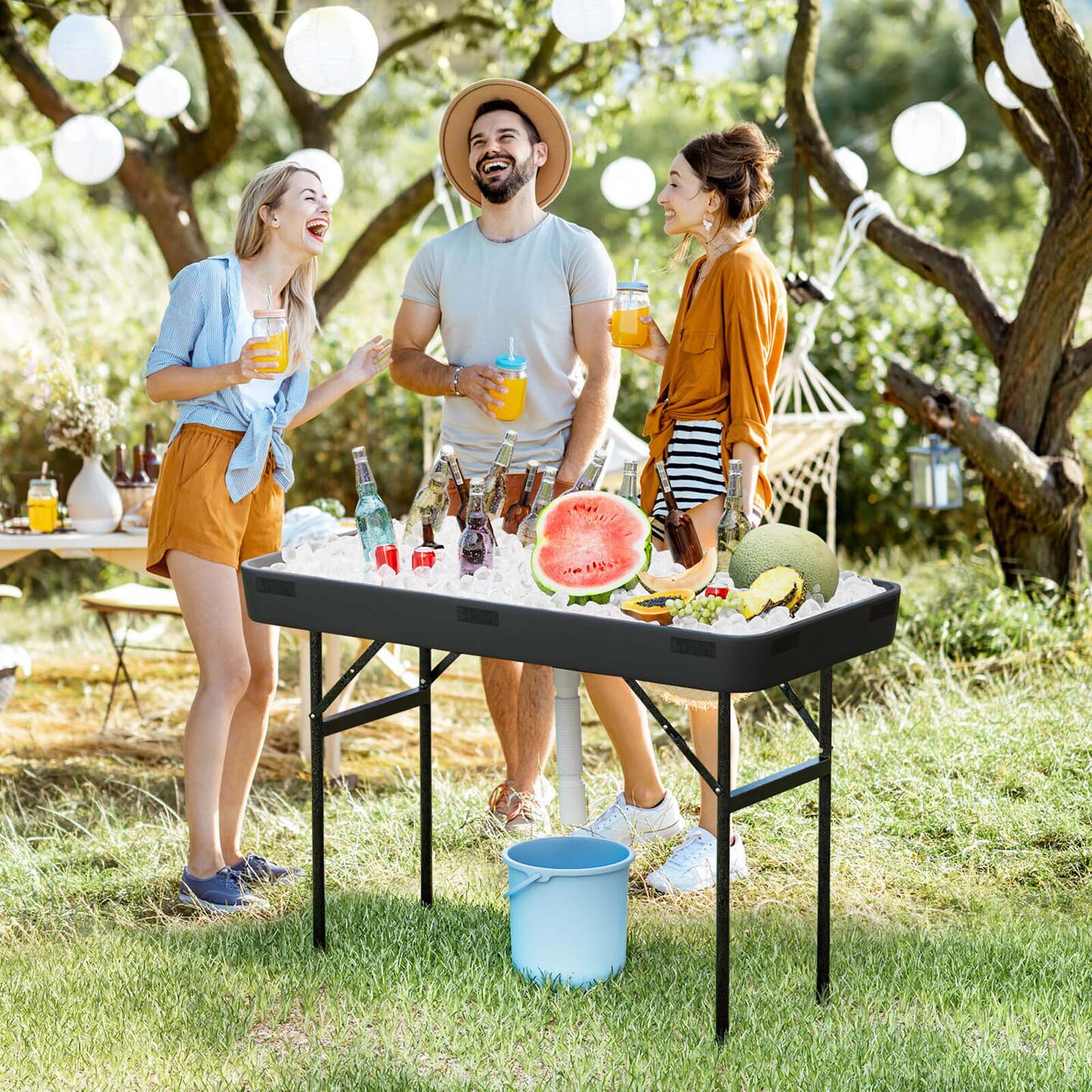 Costway 4 Foot Party Ice Cooler Folding Table Plastic with Matching Skirt Black/White