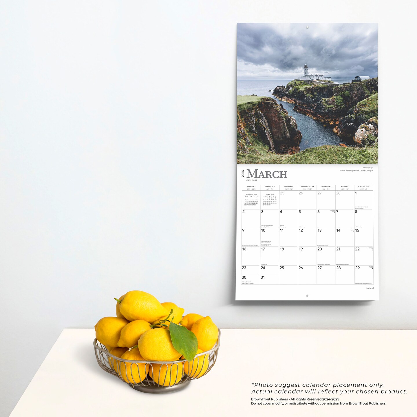 Ireland | 2025 12 x 24 Inch Monthly Square Wall Calendar | Plastic-Free | BrownTrout | Scenic Travel Dublin Irish