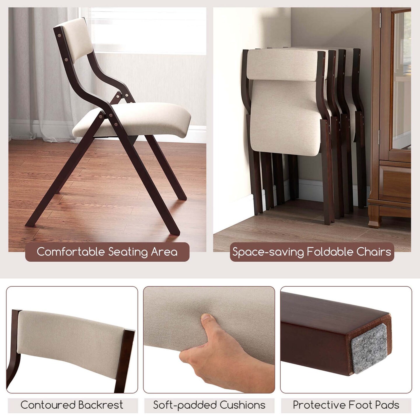 Costway Kitchen Table Set for 2/4 with Expandable Dining Table 2/4 Upholstered Folding Chairs