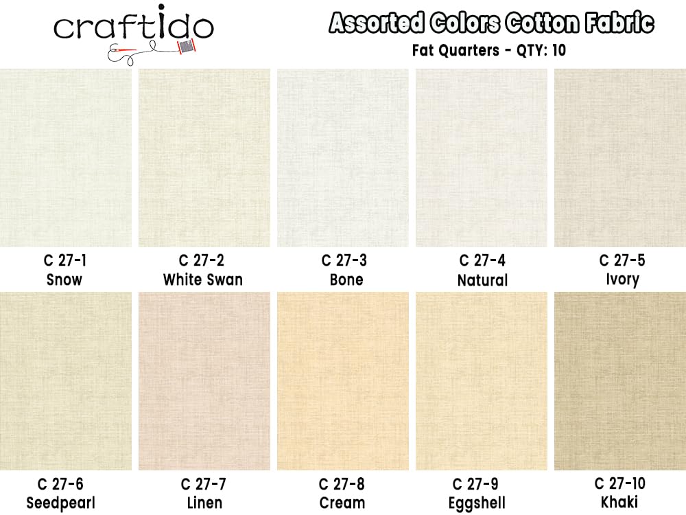 11 Options Solids with Tweed Tonals - Assorted Color Cotton Quilting Fabric Bundles 10pcs Fat Quarters 18"x21" - Medium Weight 5.2oz - for Quilting, Sewing and Crafts - Not Quite White