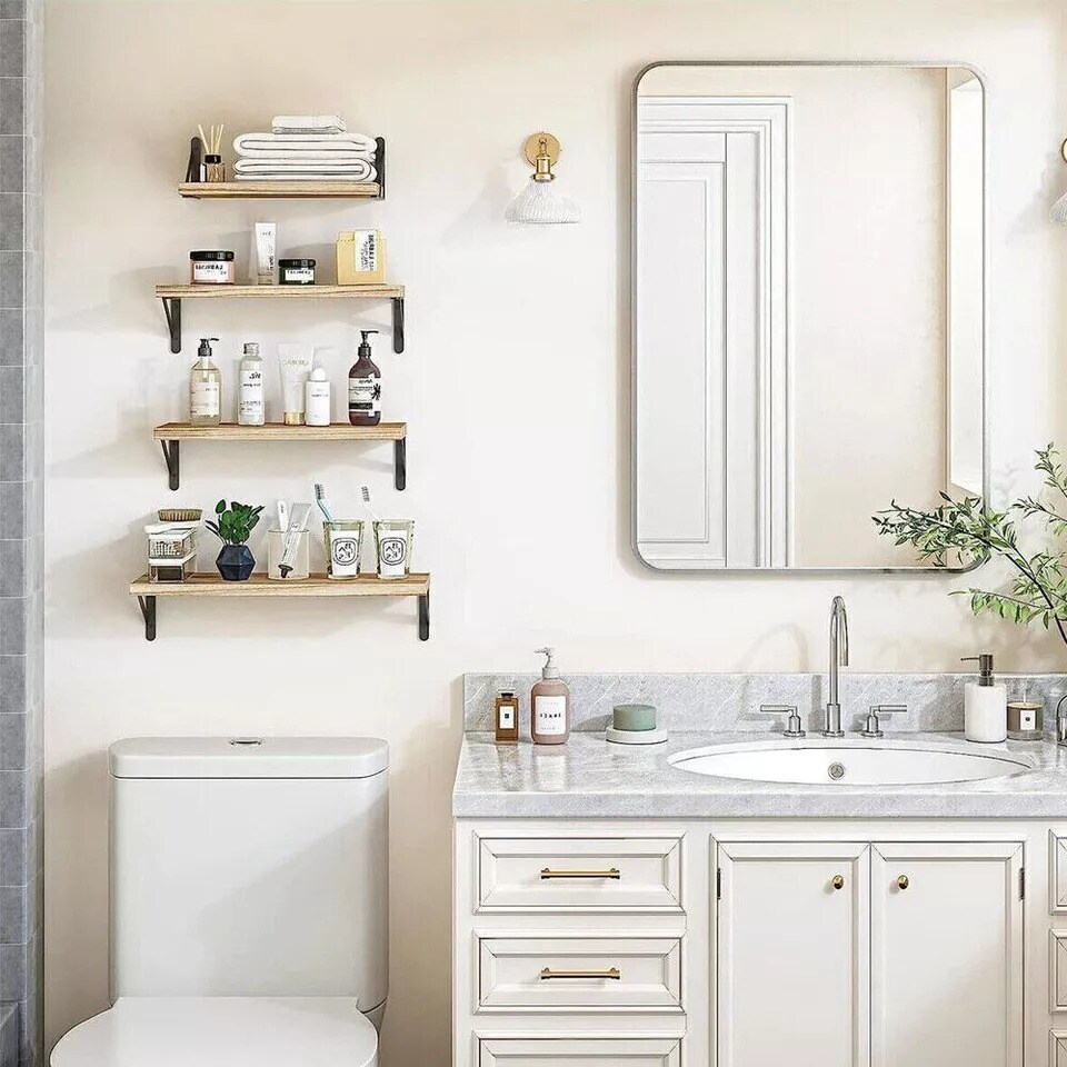 Rustic Wood Floating Shelves Wall Decor Farmhouse Wooden Wall Shelf Pack of 4