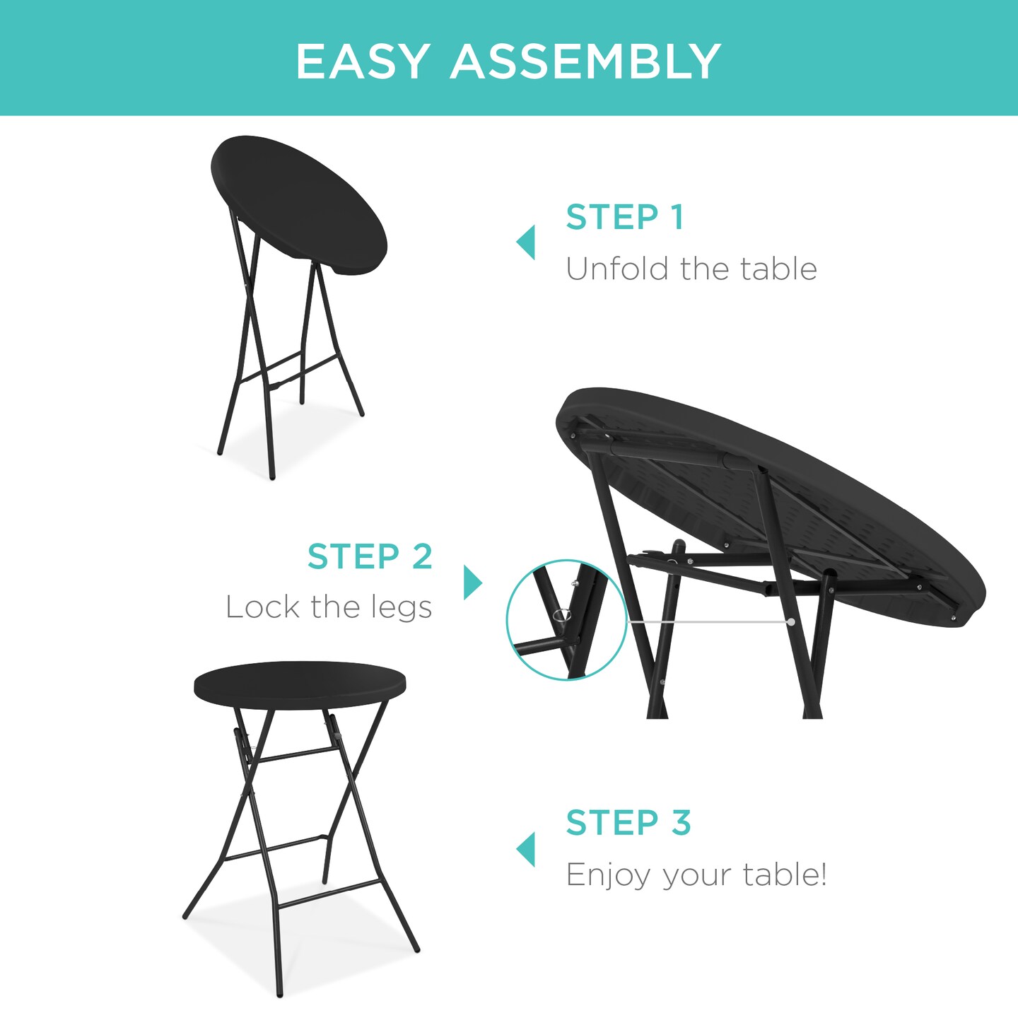 Best Choice Products 32in Bar Height Folding Table, Indoor Outdoor Accessory w/ Thick Table Top, 330lb Capacity