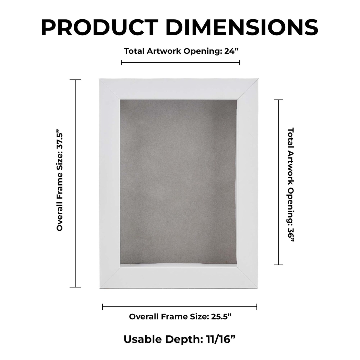 Classic White Wood Shadown Box Frame with Acrylic Front - Light Brown Suede Backing, 30 Sizes