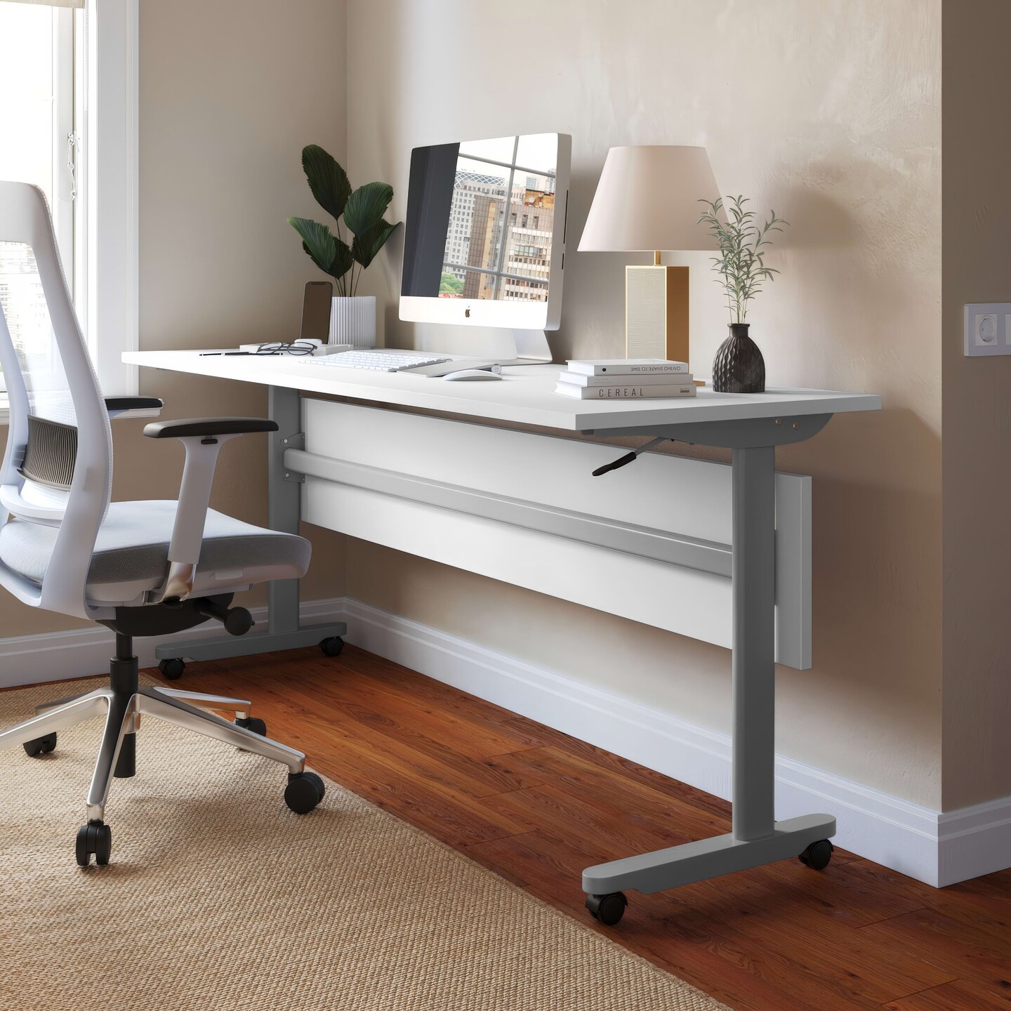 Emma and Oliver Hahn Heavy-Duty Flip Top Training Table with Nesting Design, Privacy Panel, T-Legs, Tabletop, Metal Frame