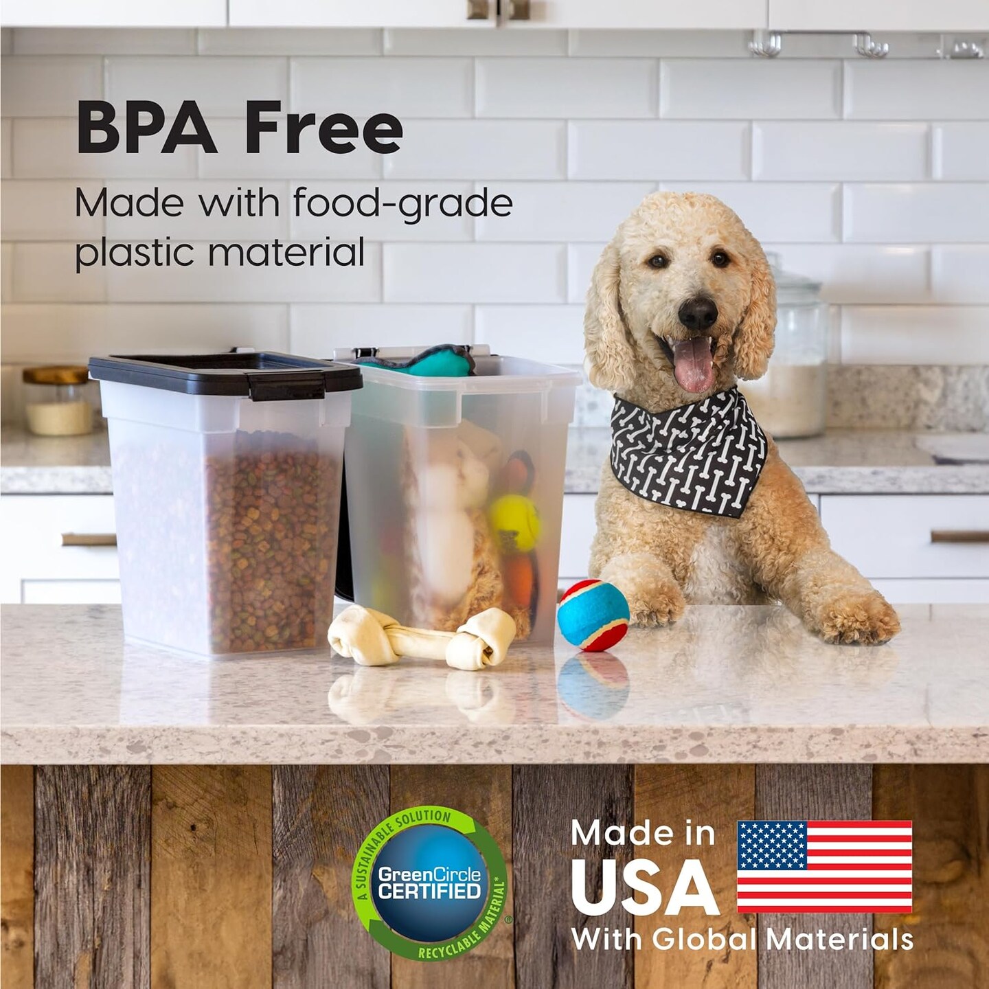 IRIS USA 10 Lbs / 12.75 Qt Airtight Dog Food Storage Container, Clear/Black