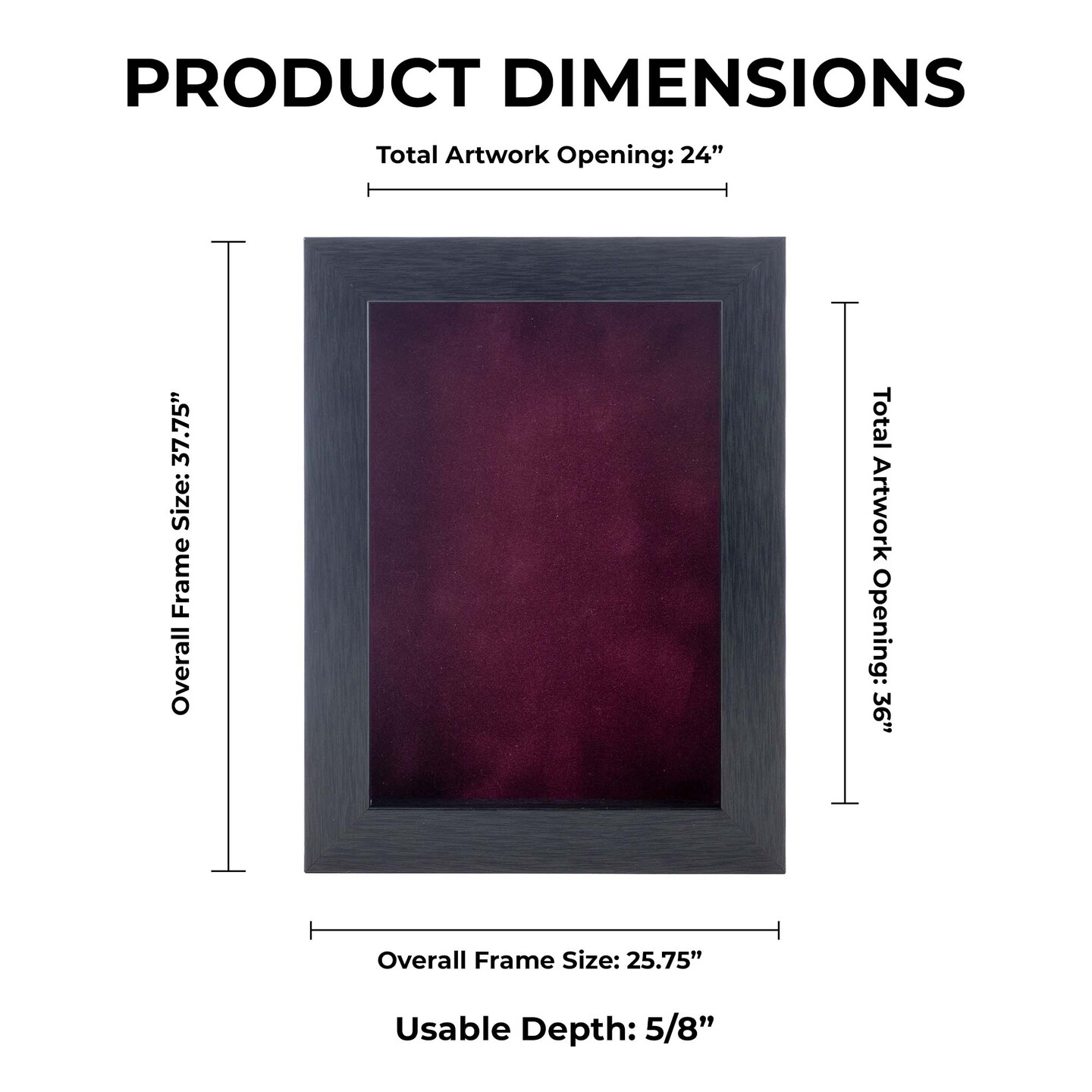 Elegant Charcoal Wood Shadow Box Frame with Acrylic Front - Dark Red Suede Backing, 30 Sizes