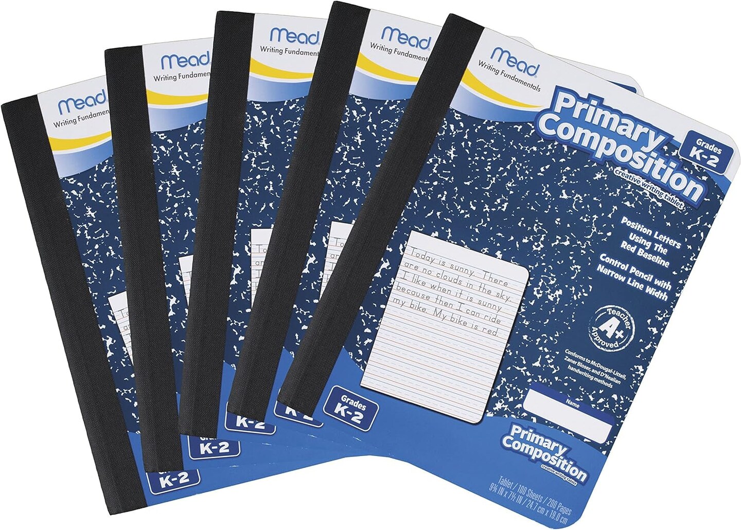 Primary Composition Notebook, Wide Ruled Paper, Grades K-2 Writing Workbook, 9-3/4&#x22; X 7-1/2&#x22;, 100 Sheets, Blue Marble (09902)