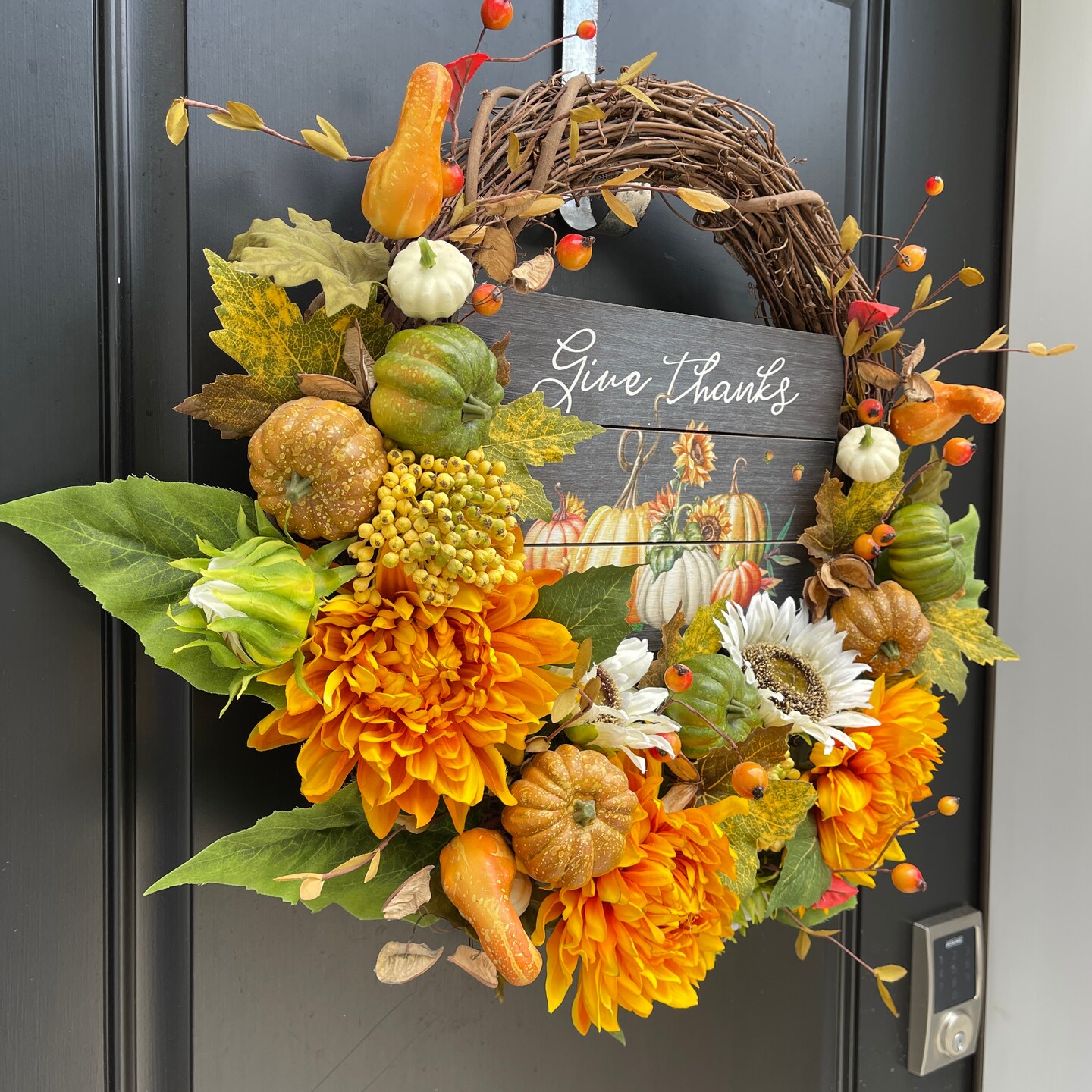 Thankful Fall Grapevine Wreath, Autumn cheapest Floral Wreath, Flower Wreath