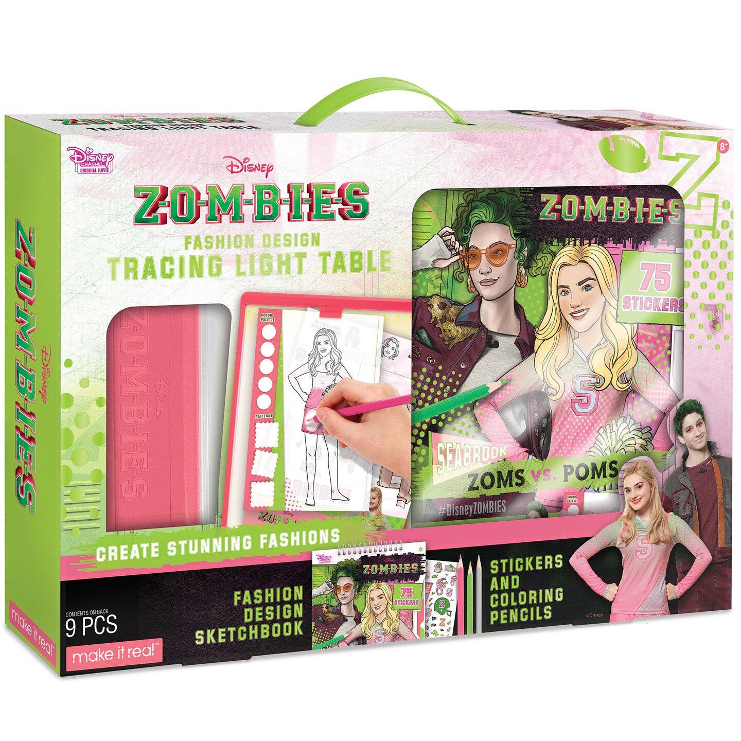 Disney: Zombies Fashion Design Tracing Light Table - 9 Piece Set, Make It Real, Sketchbook, Stickers &#x26; Coloring Pencils, Lights Up For Easy Tracing, Draw Sketch &#x26; Create, Fashion Coloring Book, Tweens &#x26; Girls, Kids Ages 8++