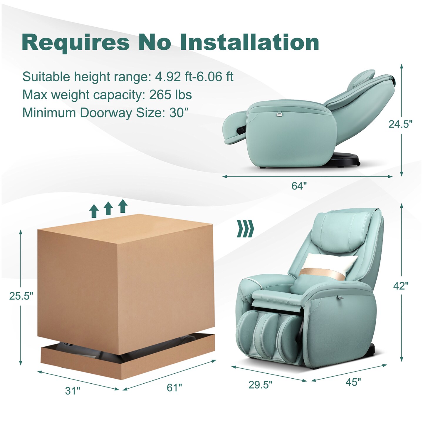 Costway Massage Chair Full Body SL Track Zero Gravity with Pillow Reversible Footrest Heat Black/Green/Brown