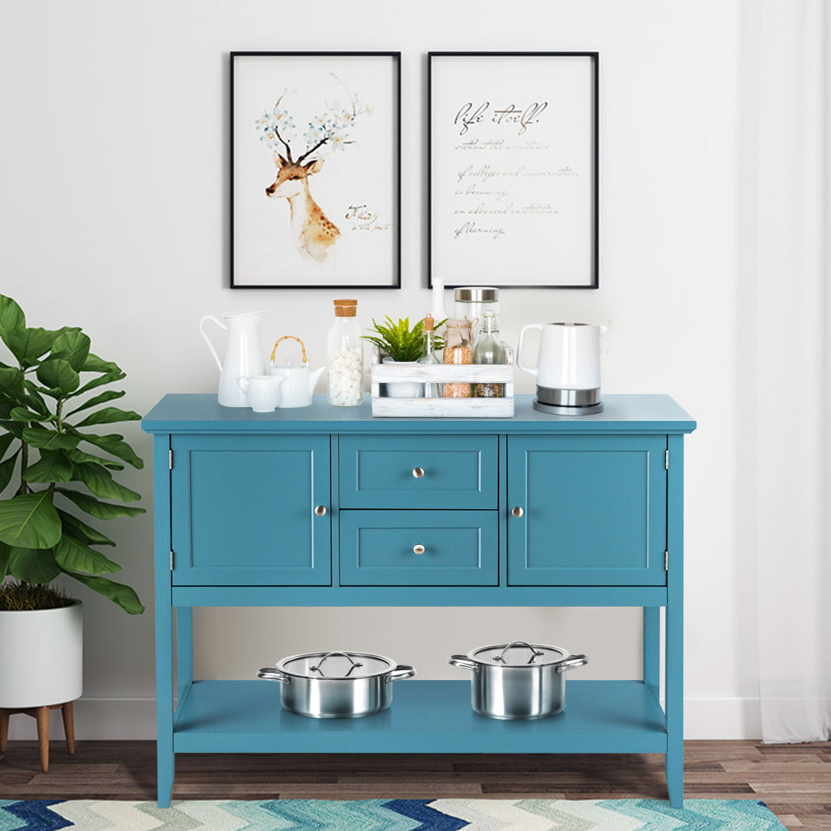 Costway Sideboard Buffet Table Wooden Console Table w/ Drawers &#x26; Storage Cabinets Blue/Brown/Gray/Beige