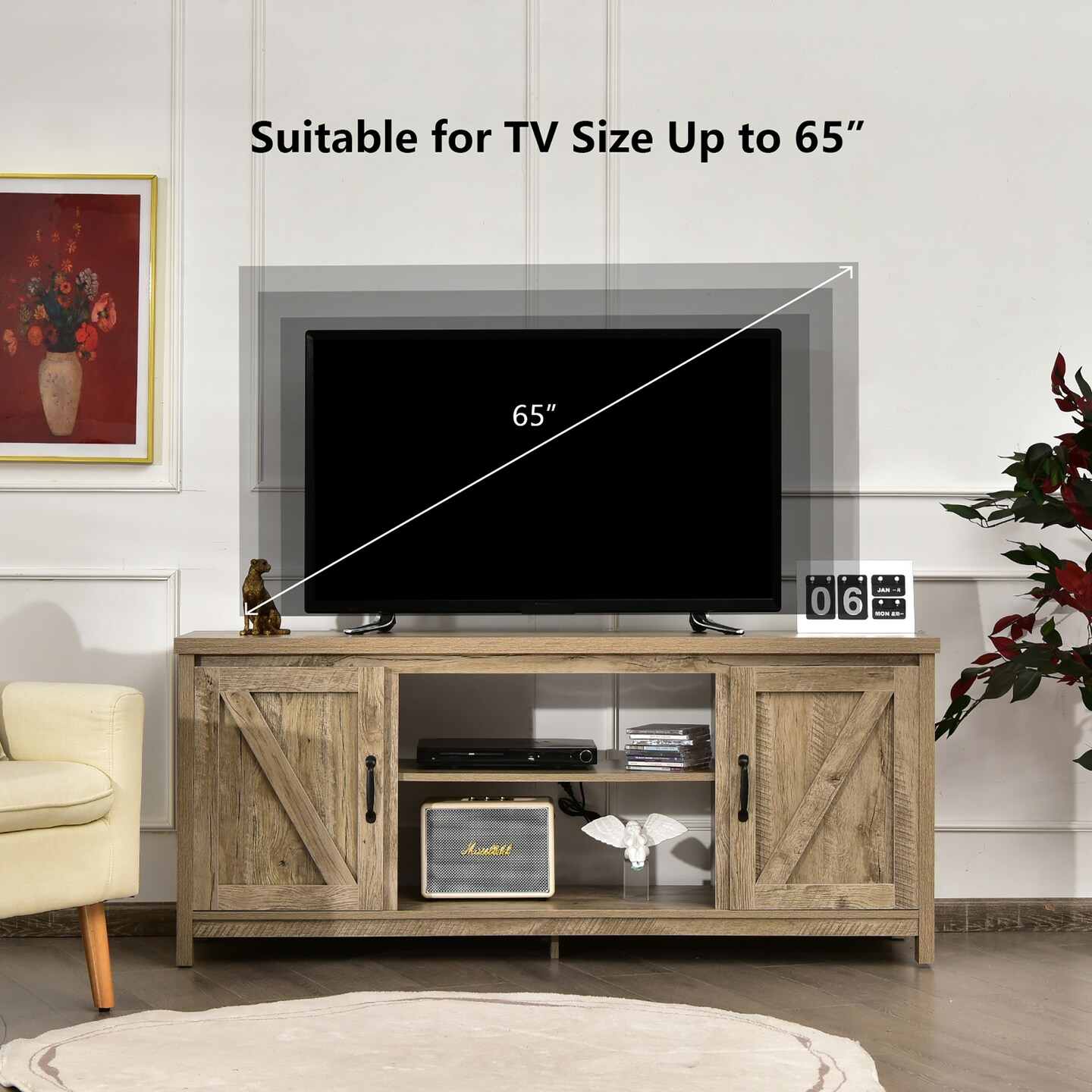 Costway 59&#x27;&#x27; TV Stand Media Console Center w/ Storage Cabinet for 65&#x27;&#x27; TV Natural\Black\Coffee