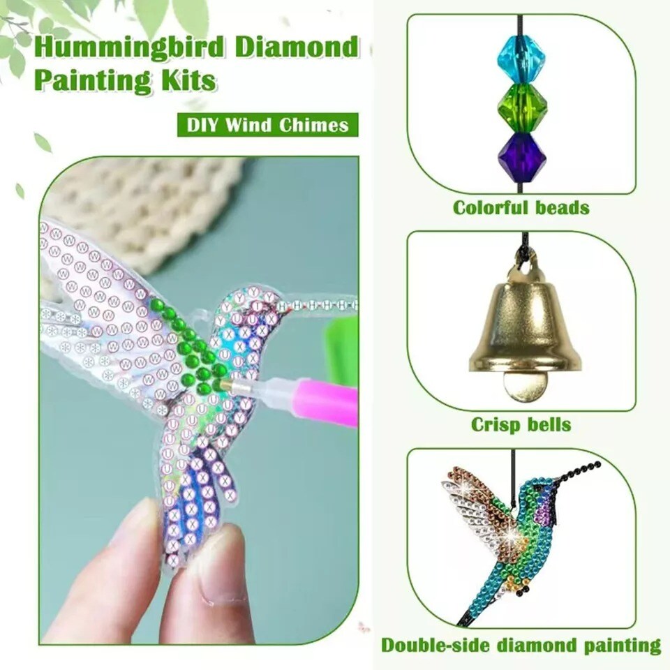 Hummingbird Diamond Painting Wind Chime Home Garden Window Decor Hanging Kit