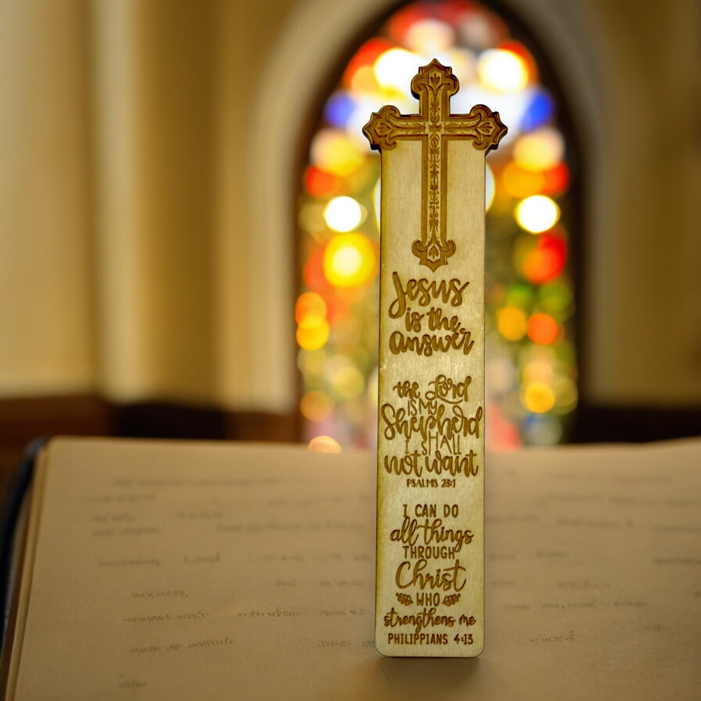 Bookmark - The lord is my shephard - Birch wood Jesus Religious