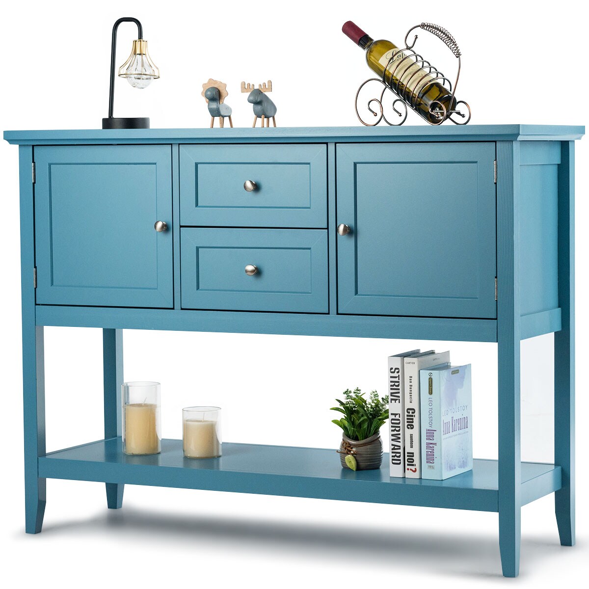 Costway Sideboard Buffet Table Wooden Console Table w/ Drawers &#x26; Storage Cabinets Blue/Brown/Gray/Beige