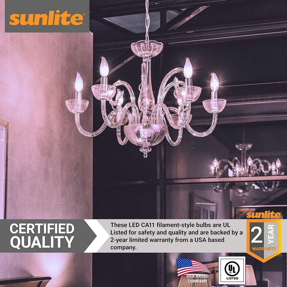 Sunlite 5w LED Filament CA11 Flame Tip Chandelier E12 5000K Bulb - 60W Equiv